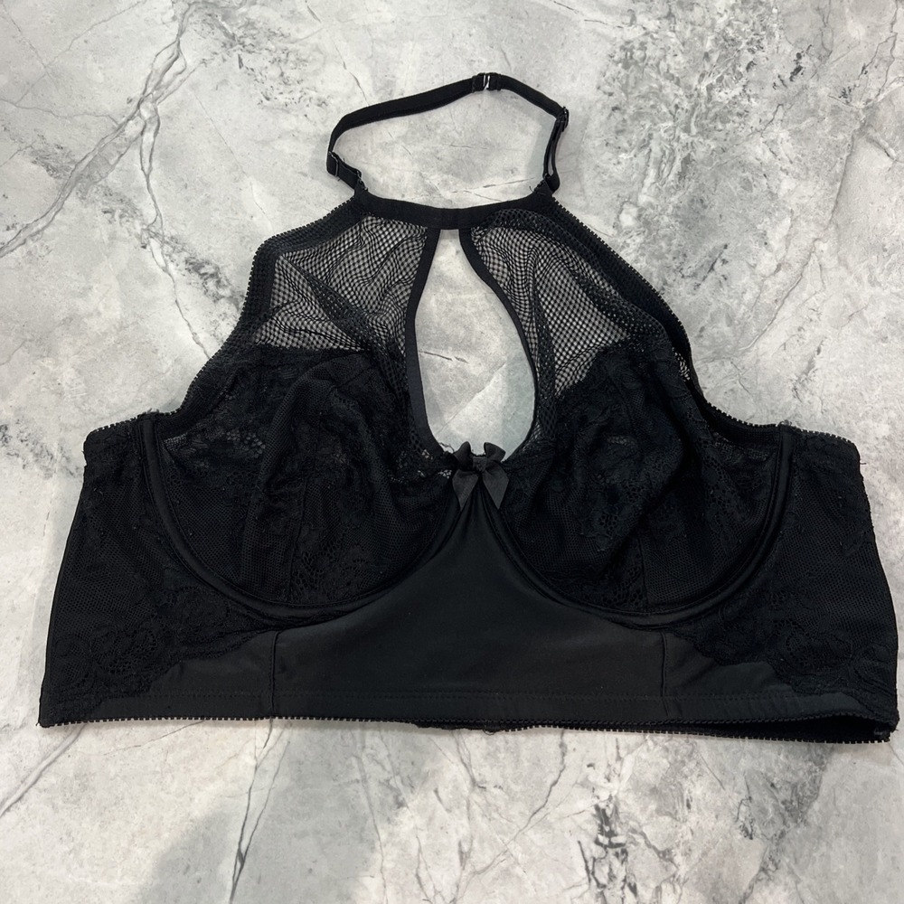 Torrid Size 1 Lace Mesh Lingerie Longline Halter Black Bralette Plus Size